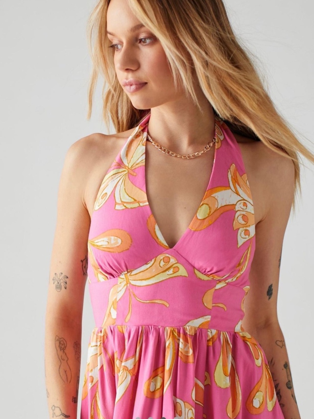 Urban Outfitters UO Lady Printed Halter Mini Dress Pink Large L - Picture 8 of 8